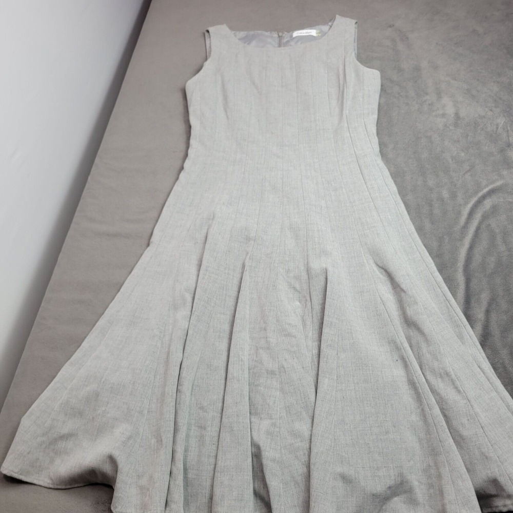 Calvin Klein Gray Sleeveless Pleated Flare Dress Size 4 Polyester Blend Lined...